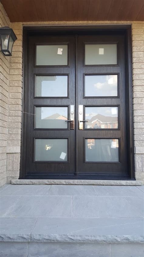 Modern Double Fiberglass Entry Door 4 Panel Glass Modern Doors