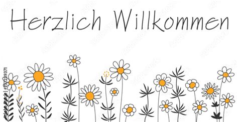 Herzlich Willkommen Schriftzug Mit Deutschem Text Floraler