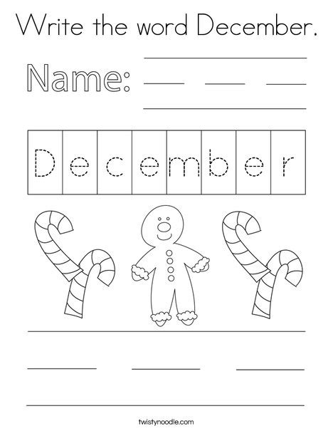 Write the word December Coloring Page - Twisty Noodle