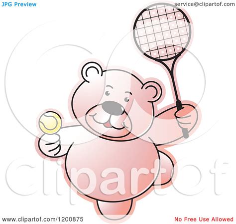 Cartoon Of A Pink Teddy Bear Playing Tennis Royalty Free Vector