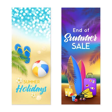 Summer Beach Vertical Banners Free Vector