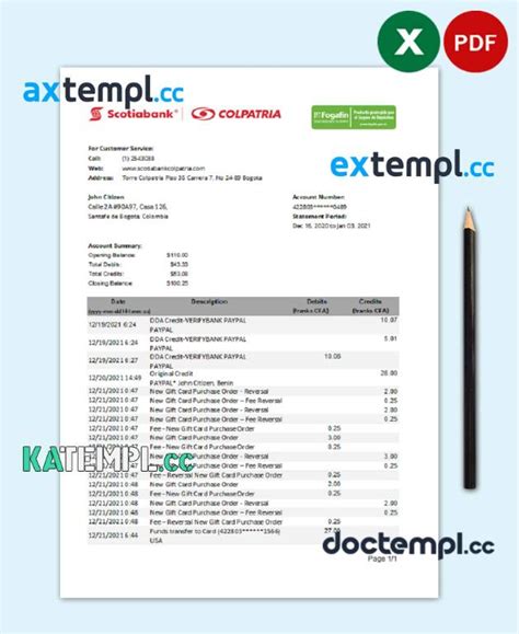 Sample Colombia Scotiabank Colpatria Bank Proof Of Address Statement