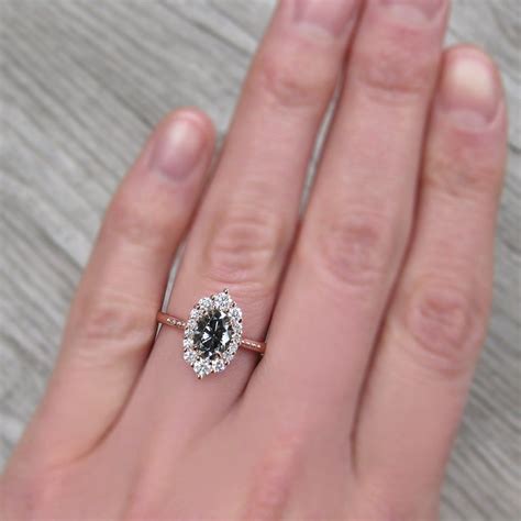 Oval Grey Moissanite Engagement Ring And Diamond Halo 125ct Krist