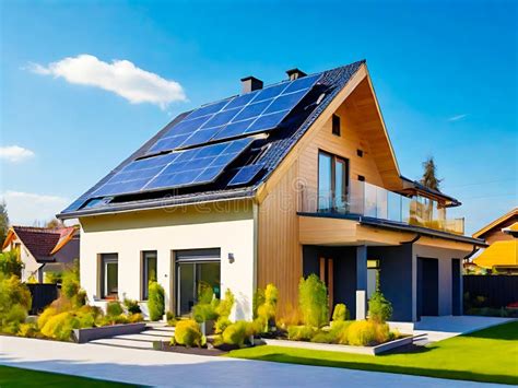 Modern Eco Friendly Smart Home with Solar Panels System on Rooftop. Generative AI Stock ...