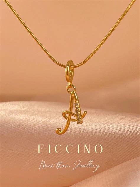 Ficcino Handwriting Style Alphabet Letter Gold Plated Inlaid Pendant