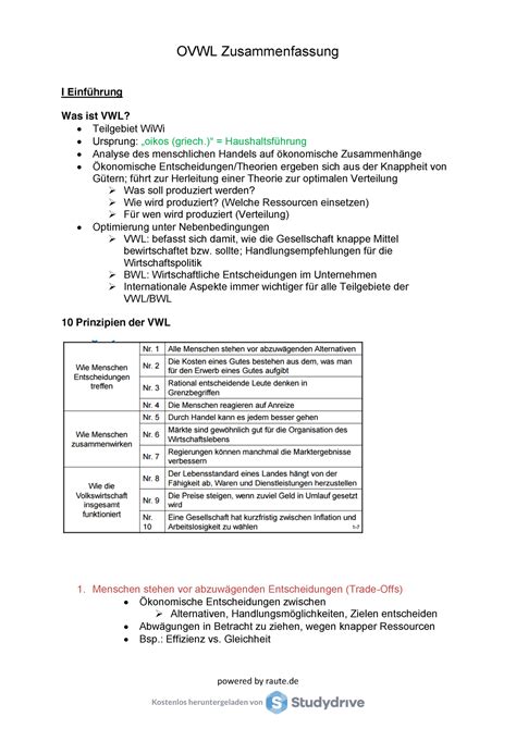 VWL Zusammenfassung Haushaltsführung x Analyse des menschlichen