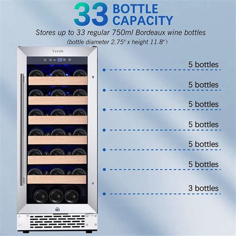 Yeego 15 In W 33 Bottle Capacity Black Built In Freestanding Wine Cooler In The Wine Coolers