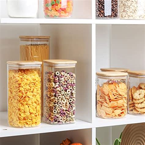 Comsaf Airtight Glass Storage Canister With Wood Lid Oz Clear Food