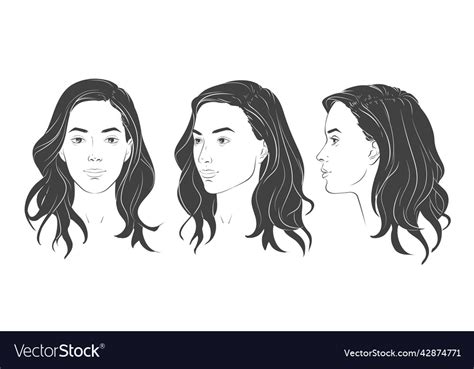 Woman Face Set Of Three Different Angles Vector Image