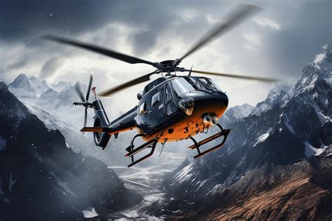 Premium AI Image | Helicopter Over Stunning Mountains