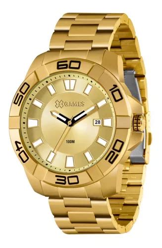 Reloj X games Xmgs1031 para hombre color dorado tamaño grande acero