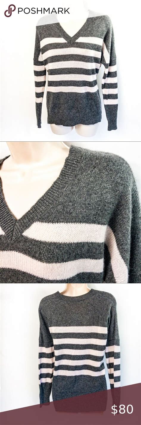 NWT Naked Cashmere Striped V Neck Sweater Sz M Vneck Sweater Soft