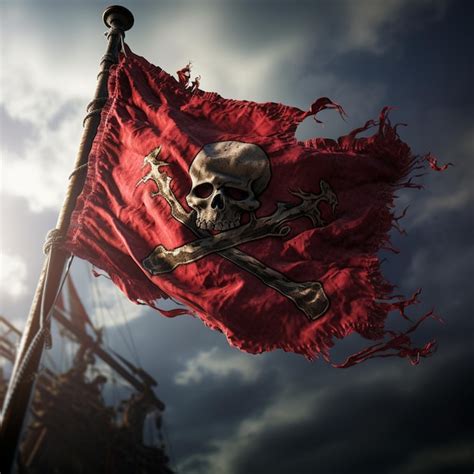 Premium AI Image | A pirate red flag with a skull