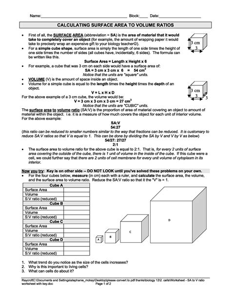 Surface Area To Volume Ratio In Cells Mcb Studocu