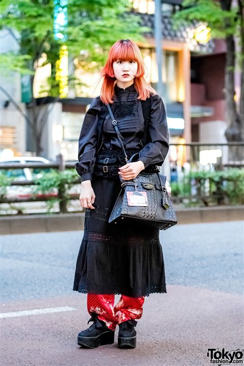 Red And Black Layered Street Style In Harajuku W Vivienne Westwood