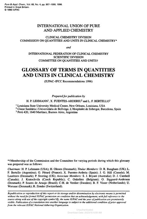 Pdf Glossary Of Terms In Quantities And Units In Clinical Chemistry