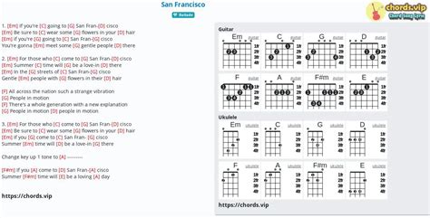 Hợp âm San Francisco Cảm âm Tab Guitar Ukulele Lời Bài Hát