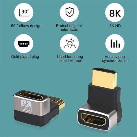 2 Pièces Adaptateur HDMI Coudé 8K 8K 2 1 Rallonge HDMI Mâle Femelle