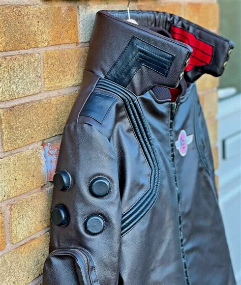 Cyberpunk 2077 Costume Jacket Led Collar Mens Brown Faux Leather