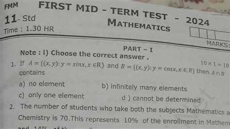 11th Maths First Midterm Exam Original Question Paper 2024 YouTube