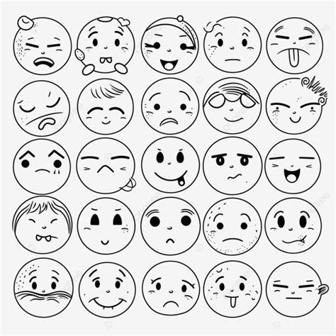 Sheet Of Drawings Of Various Emoticons Outline Sketch Vector Wing