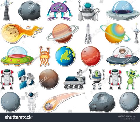 Set Stickers Solar System Objects Isolated Stock Vector Royalty Free