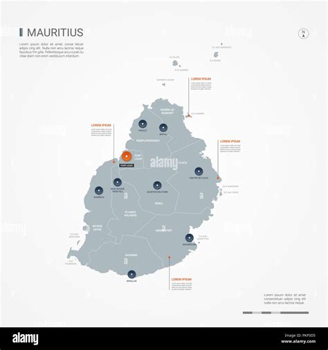 Mauritius map with borders, cities, capital and administrative ...