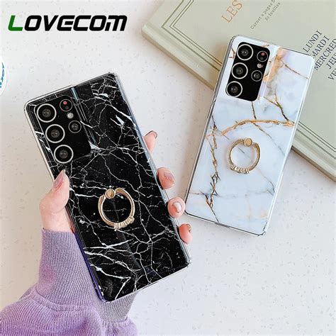 Lovecom Classic Vintage Glossy Marble Case With Ring For Samsung S21 S20 Ultra S10 Plus Note 20