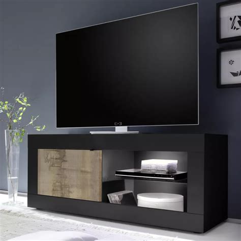 Mobile Porta Tv 140 Cm Con Un Anta In Legno E Nero Con Luce Led Bianca