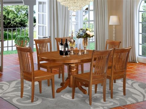 East West Furniture Avon Piece Wood Dining Room Set In Saddle Brown