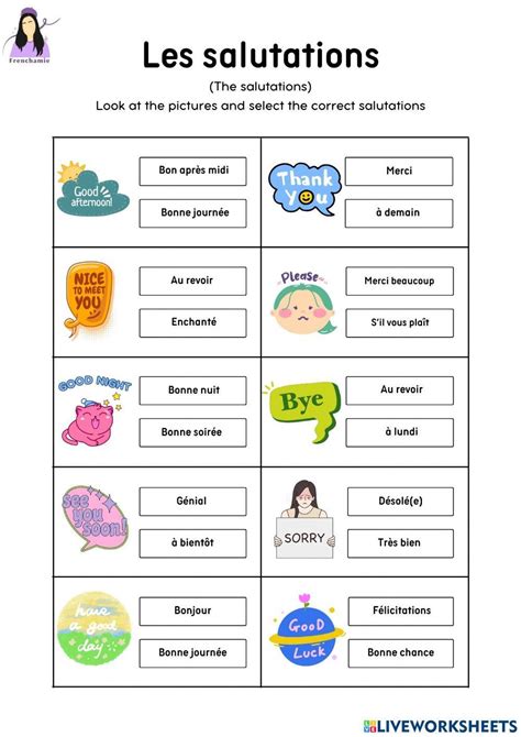 Les Salutations Online Exercise For A Live Worksheets Worksheets