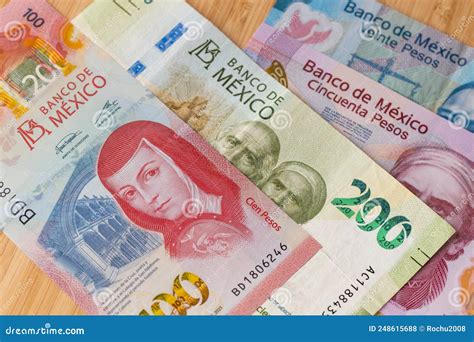 Mexican Pesos Money Various Denominations Of Banknotes Stock Photo