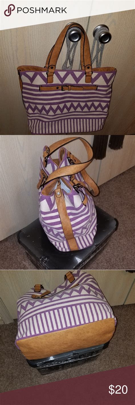 Purple And Beige Canvas Tote Bag Stylish And Spacious