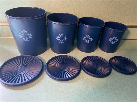 Vintage Tupperware Navy Blue Servalier Canisters With