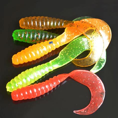 10 Pcs Bag Mixed Color Artificial Curly Tail Maggot Grub Worm Fishing