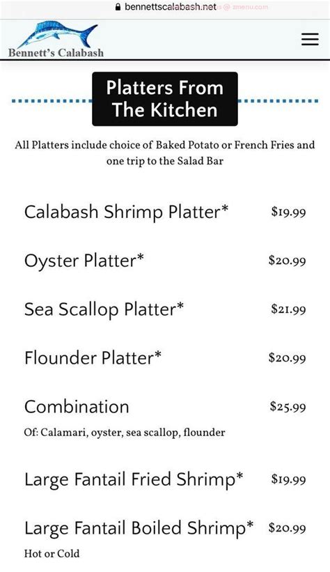 Online Menu of Bennetts Calabash Restaurant, North Myrtle Beach, South ...