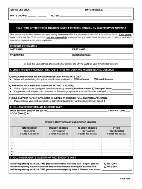 Fillable Online Osap Intersessionsummer Session Extension Fax Email