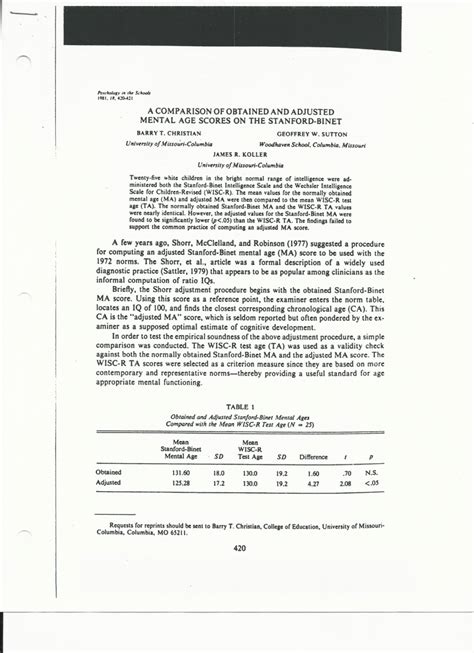 Pdf A Comparison Of Obtained And Adjusted Mental Age Scores On The