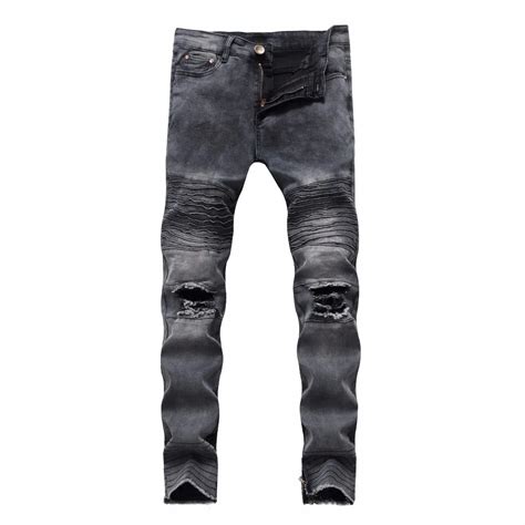 Zipper Jeans For Men Skinny Destroyed Famous Slim Brand Designer Hip