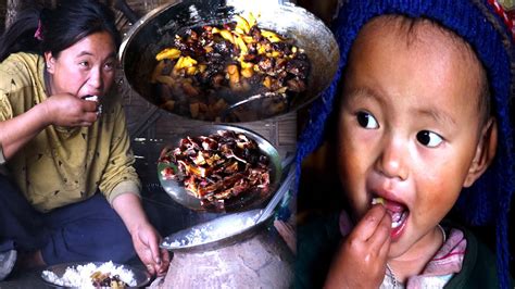 Mix Curry Buff Dry Meat Potato And Rice At Meal Himalaya Nepal