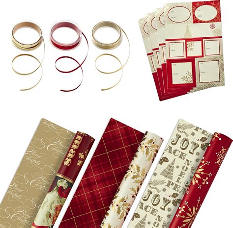 Hallmark Reversible Christmas Wrapping Paper Set with Ribbon and Gift ...