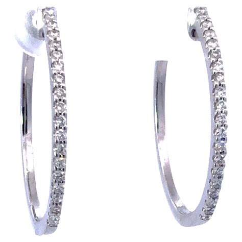 Large Diamond Hoop Earrings In 18K White Gold For Sale At 1stDibs