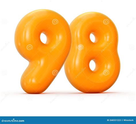 3d Illustration Of A Glossy Orange Jelly Number 98 Isolated On A White