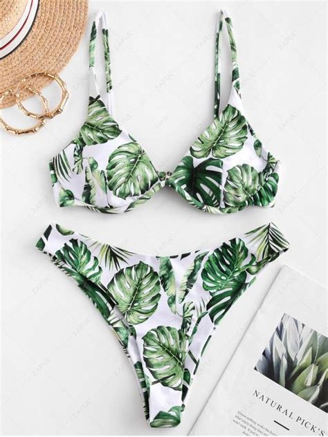 26 OFF 2021 ZAFUL Leaf Print Tropical High Cut Bikini Swimsuit In