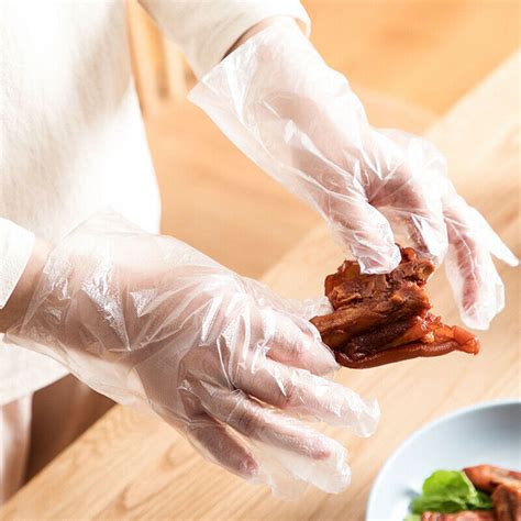 100 Pcs Disposable Plastic Disposable Gloves Food Handling Transparent