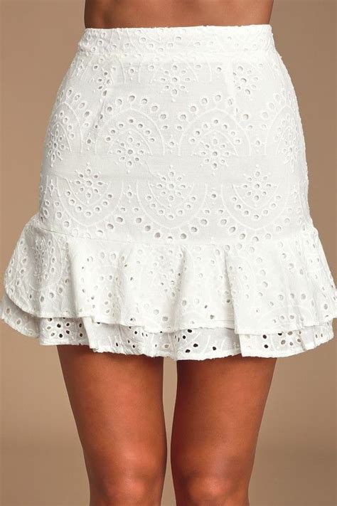 Playa De Isla White Eyelet Lace Ruffled Mini Skirt Mini Skirts Ruffled Mini Skirt White