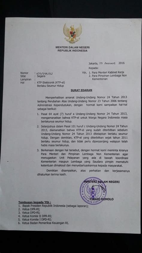 Ini Surat Edaran Menteri Dalam Negeri Terkait Ktp Elektronik Berlaku Seumur Hidup Khsblog D