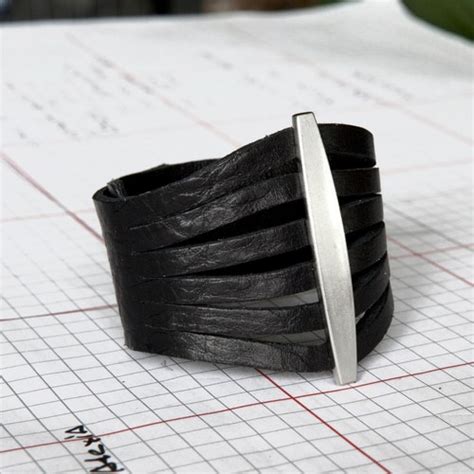 Black Leather Cuff Leather Wrap Bracelet Women Bracelet Etsy