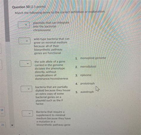 Solved Question 50 25 Points Match The Following Terms To