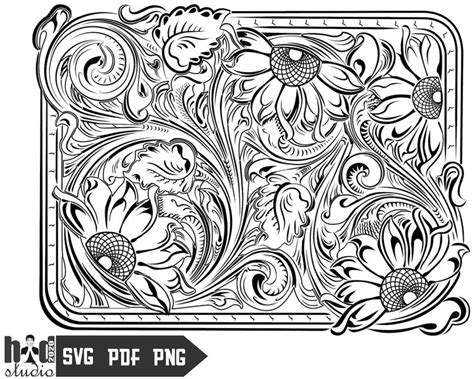 Tooled Leather Pattern Floral SVG Etsy Leather Tooling Patterns